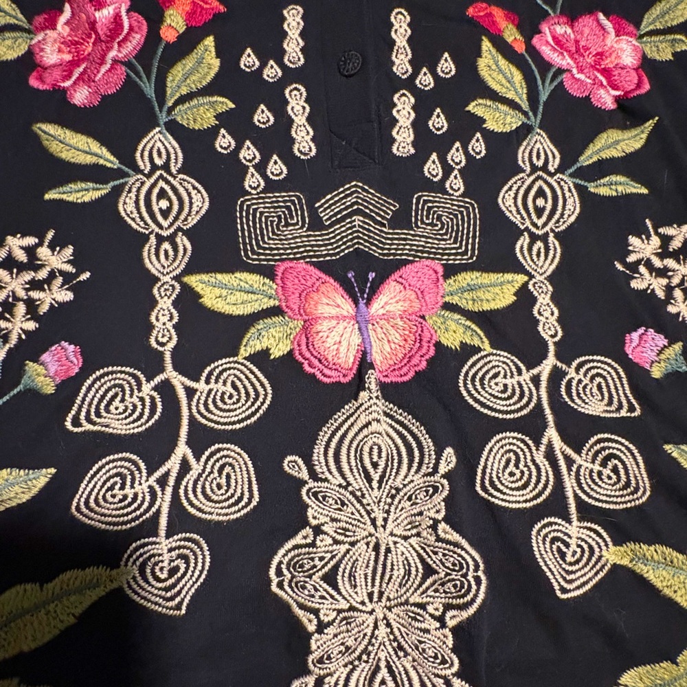 Johnny Was Embroidered Henley Cotton Shirt - L - Picture 4 of 6